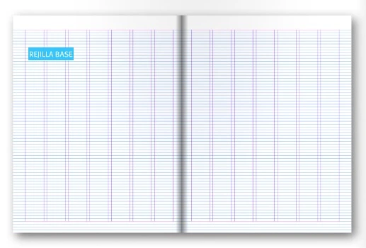 Ilustración de una página con alineaciones y medianiles consistentes